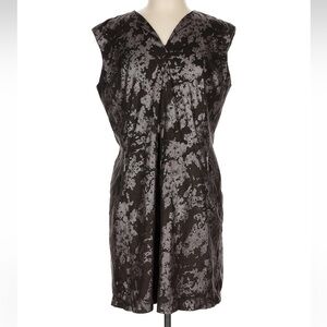 Vivienne Tam Shimmering Black Brown Metallic Faux Suede Silver Dress Size 12 L